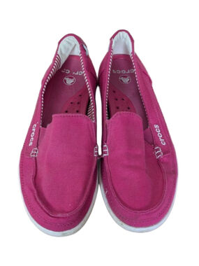 Women's Crocs Pink Canvas Loafers Size 8 with White Trim